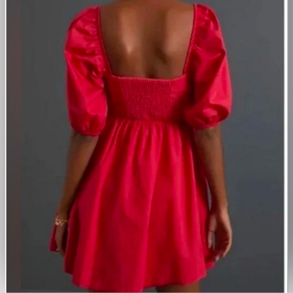 Maeve Red Puff Sleeve Mini Dress - Picture 2 of 12